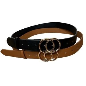 Pair of Belts‎ Black and Brown Faux Leather Size Medium